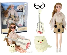 Lean Toys Lėlė Emily su gitara ir kačiuku