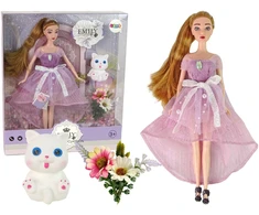 Lean Toys Lėlė Emily su ilgesniais plaukais ir baltu katinu
