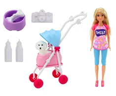 Lean Toys Anlily lėlė su vežimėliu ir šunimi