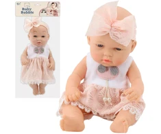 Lean Toys Lėlė kūdikis rožine suknele ir lankeliu 30 cm