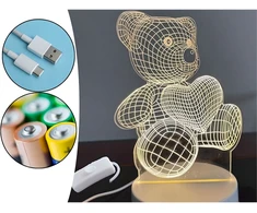 Lampka Naktinė lempa, dovanų meškiukas, 3D iliuzija, vaikų miegamojo stalas, USB