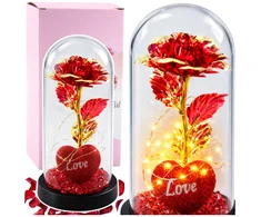 Lean Amžina rožė kupole su LED apšvietimu Širdies karoliukais raudona 21x11cm