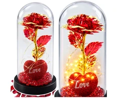 Lean Amžina rožė kupole su LED apšvietimu Širdies karoliukais raudona 21x11cm