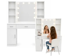 Lean Kosmetinis staliukas su LED veidrodžiu ir 3 stalčiais, baltas, 114 × 40,3 × 141 cm