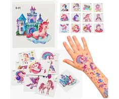 Lean Toys Vaikiškos laikinos tatuiruotės su vienaragiais, įvairiaspalvės, 5 × 5 cm, 25 vnt.