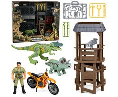 Lean Toys Figūrėlių rinkinys su dinozaurų aptvaru ir stebėjimo bokštu, 50,5 × 40,5 × 15,5 cm