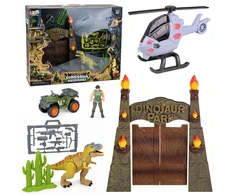 Lean Toys Figūrėlių rinkinys su dinozaurų parko vartais ir sraigtasparniu