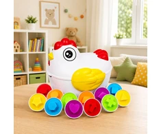 Lean Toys Edukacinis rūšiuoklis su 12 atidaromų kiaušinių ir višta-dėžute, įvairiaspalvis, 17 × 16,5 × 15 cm
