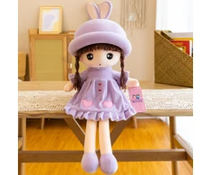 Lean Toys Plušinė lėlė violetine suknele su kiškio ausimis, 45 cm