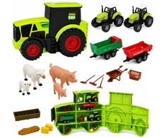 Lean Toys Ūkio figūrėlių rinkinys su traktoriaus dėže, įvairiaspalvis, 32,5 × 23 × 11,5 cm, 28 dalių
