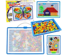 Lean Toys Smeigtukų mozaika su 3 dydžių smeigtukais ir dėklu, spalvota, 28,5 × 21 × 3,5 cm, apie 300 vnt.
