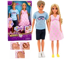 Lean Toys Lėlių šeimos rinkinys su besisukančiu mamos pilvuku, 3 vnt.