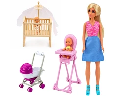 Lean Toys Lėlių rinkinys su mama ir dvyniais, 30 cm