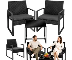 Lauko baldų komplektas Lean Toys Rinkinys Meble Ogrodowe Rattan Dwa Krzesła Staliukas Na Taras Balkon Juoda
