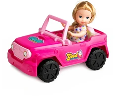 Lean Toys Mini lėlė su kabrioletu–visureigiu ir šuniuku rožinė 3 vnt.