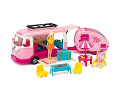 Lean Toys Lėlių kemperio kelioninis rinkinys su priekaba, rožinis, 37 x 11 x 9 cm