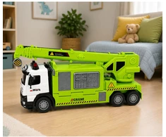 Lean Toys Sunkvežimis su kranu ir transporto platforma žalia 4 vnt.
