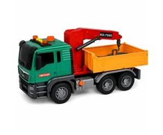 Lean Toys Žaislinis šiukšliavežis su kranu ir šviesos bei garso efektais, žalias ir geltonas, 30 x 14 x 11 cm