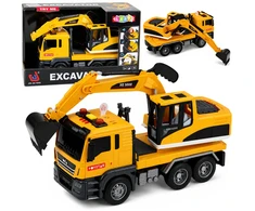 Lean Toys Sunkvežimis su ekskavatoriumi su šviesos ir garso efektais, geltonas, 25 × 16 × 9 cm