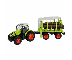 Lean Toys Nuotolinio valdymo traktorius su miško priekaba ir rąstų griebtuvu 1:24