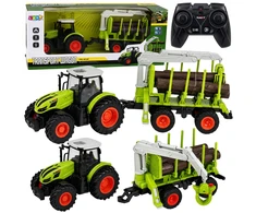 Lean Toys Nuotolinio valdymo traktorius su miško priekaba ir rąstų griebtuvu 1:24