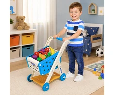 Lean Toys Vaikiškas pirkinių vežimėlis su priedais, mėlynas, 42 × 28 × 48 cm, 26 dalių