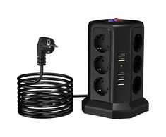 Listwa Ant grindų pastatomas žaibo apsaugos maitinimo lizdas, 12 lizdų + 5 USB prievadai perkrovimui