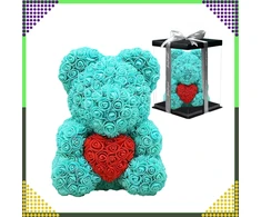 Meškiukas su rožėmis Valentino dienos dovana mamai, žmonai, močiutei, didelis rožių rinkinys, 40 cm