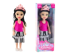 Lean Toys Mini princesės lėlė su karūna ir spalvinga suknele, 14 cm