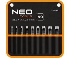 Neo Tools 9 skylmušų rinkinys, skersmuo 2,5–10 mm, oksfordo maišelis