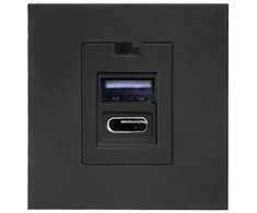 Orno NOEN USB x 2 - A + C tipo, dviejų prievadų modulinis 45x45 mm su USB įkrovikliu, 2.1A 5V DC, juodas