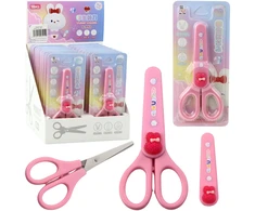 Lean Mokyklinės žirklės su dėklu, papuoštos rožiniu zuikeliu, 14 cm