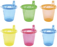 „Nuby“ – 6 puodelių rinkinys su laisvo srauto snapeliu – ryškiaspalvis – 210 ml + 9 vnt.