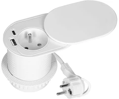 Orno Lizdas meblowe -6cm, wpuszczane w blat su przesuwną pokrywką, ładowarką USB i przewodem 1,9m, 1x2P+Z (French), 2xUSB (typ A+C; PD20W), balta