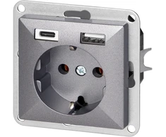 Gniazdo Lizdas Lizdas su 2P+Z lizdu, Schuko, su USB A+C įkrovikliu Pearl, 16 A, 250 V, PT-17P/USB A+C, antracito spalvos