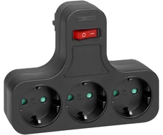 Orno Rozgałęźnik 3x2P+Z, Schuko, su wyłącznikiem, balta