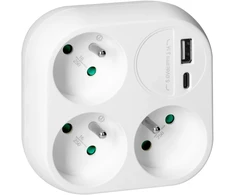 Orno Šakotuvas 3x2P+Z su USB-A+C įkrovikliu, 15,5 W, balta