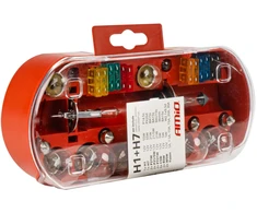 Padėklo komplektas, atsarginių lempučių komplektas, saugikliai, 30 vnt. h7 + h1 amio-03960