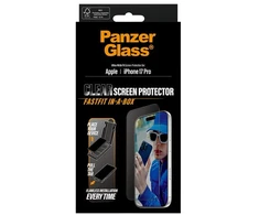 „PanzerGlass“ – ekrano apsauga su juodu rėmeliu – „iPhone 17 Pro“ – UWF su „Fastfit“ dėkle