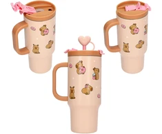 PENFection - Puodelis išsinešimui su šiaudeliu - CAPYBARA - Smėlio-rudos spalvos - 470 ml