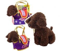Lean Toys Plušinis pudelis su nešiojamu krepšiu, tamsiai rudas