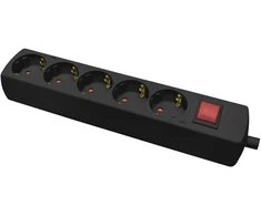 Plastrol Lizdas penkiagubas 5x2p+su schuko su jungikliu, išardomas, juoda