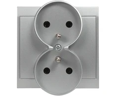 Plastrol Lizdas su kištukiniu lizdu dvigubas -luna- p/t 2x2p+su 16a, 250v rėminės sistemos, sidabrinis