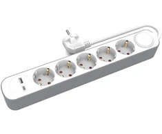 Plastrol 5-jungčių prailgintuvas schuko su jungikliu ir usb-a bei usb-c lizdais