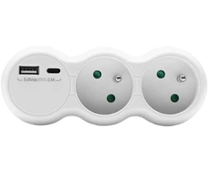 Plastrol Dvigubas rozetės lizdas su įžeminimu; 2x2p, 16A, 230V, 1xUSB-A lizdas, 1xUSB-C lizdas