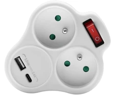 Plastrol Dvigubas skirstytuvas su jungikliu, 2x2p+su, 16A, 230V; 1xUSB A lizdas, 1xUSB C lizdas; balta