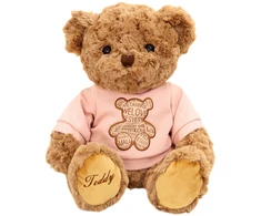 Lean Toys Pliušinis žaislas meškiukas su rožiniais marškinėliais, 30 cm