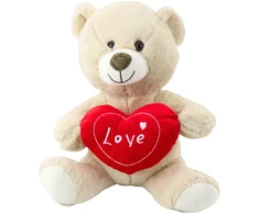 Lean Toys Pliušinis meškutis su širdimi, kreminė, 30 cm