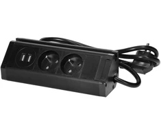 Orno Podwójne Dviguba baldų rozetė su USB įkrovikliu, telefono laikikliu ir 1,5 m laidu, 2x2P+Z, 2xUSB (A tipo, 2,4A), juoda