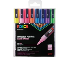Posca - PC3M - Ploni rašikliai - Blizgančios spalvos, 8 vnt.